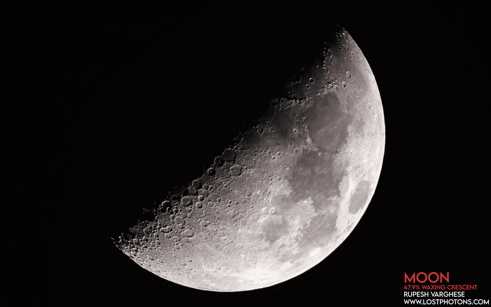 Waxing Crescent Moon - A 47.9 percent waxing crescent lunar frame